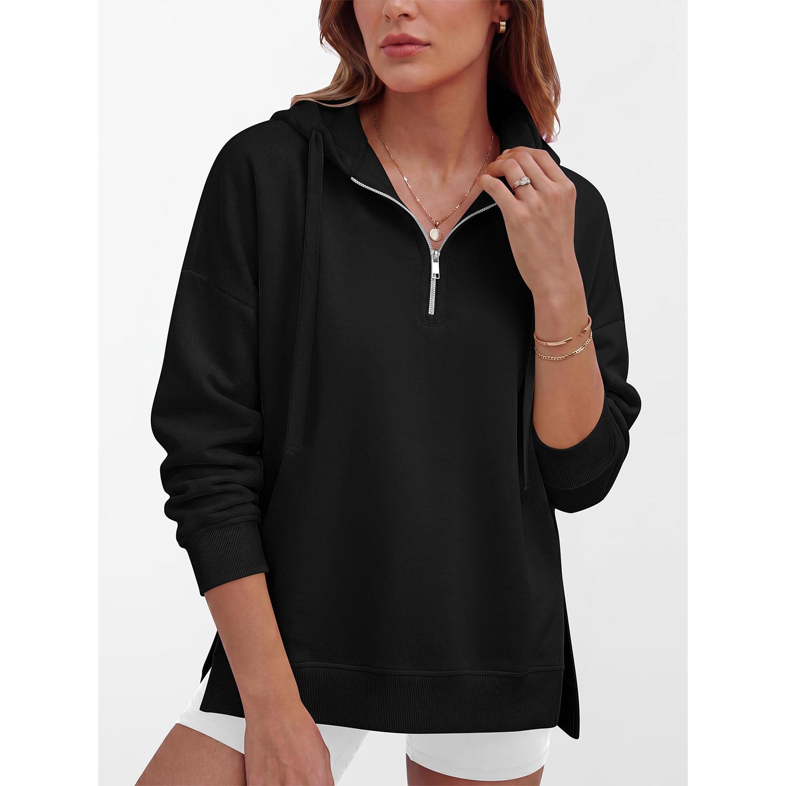 Women s Half Zip Hoodie Color Long Sleeve Casual Sweatshirt L чёрный