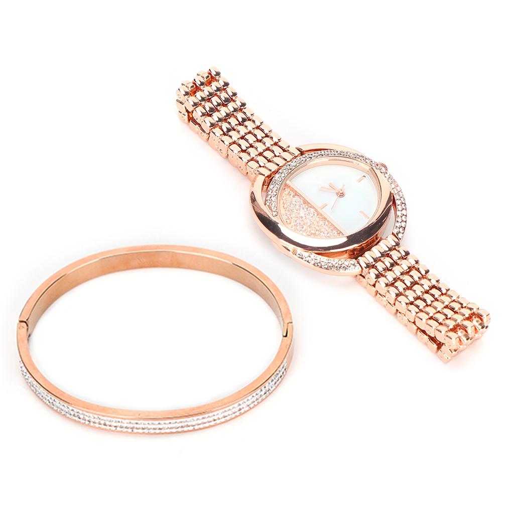 Women Jewelry Set Quartz Movement Watch Titanium Steel Bracelet Jewelry Set Anniversary GiftRose Gold