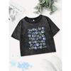 Cotton Crop Tops Womens Fresh Blueberry Fruits Printing Washed T-Shirts Regular Fit O-Neck Streetwear Y2K Clothes
