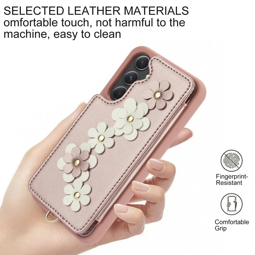 SY-001 For Samsung Galaxy A35 5G Case Card Holder Kickstand Leather Coated TPU Phone Cover