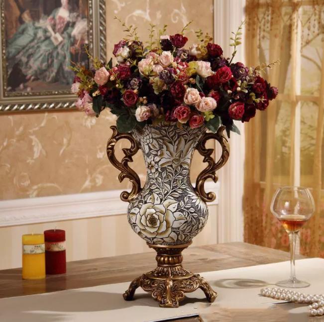 European Retro Resin Vase Furnishig Decoration Home Livingroom Table Fake Flowerpot Ornaments Crafts Store Hotel Club Adornments