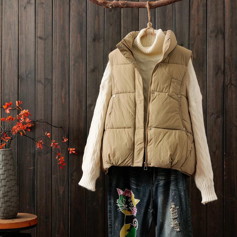 

Women s 2026 Lightweight Short Down Cotton Vest - Stylish Stand Collar Casual Fit 3XL хакі