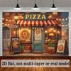 2D Vintage Pizza Shop Backdrop Pizzeria Street View Photography Background Banner
