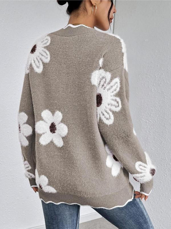 Women's Faux Mink Jacquard Lace Collar Knit Pullover Sweater for Autumn/Winter
