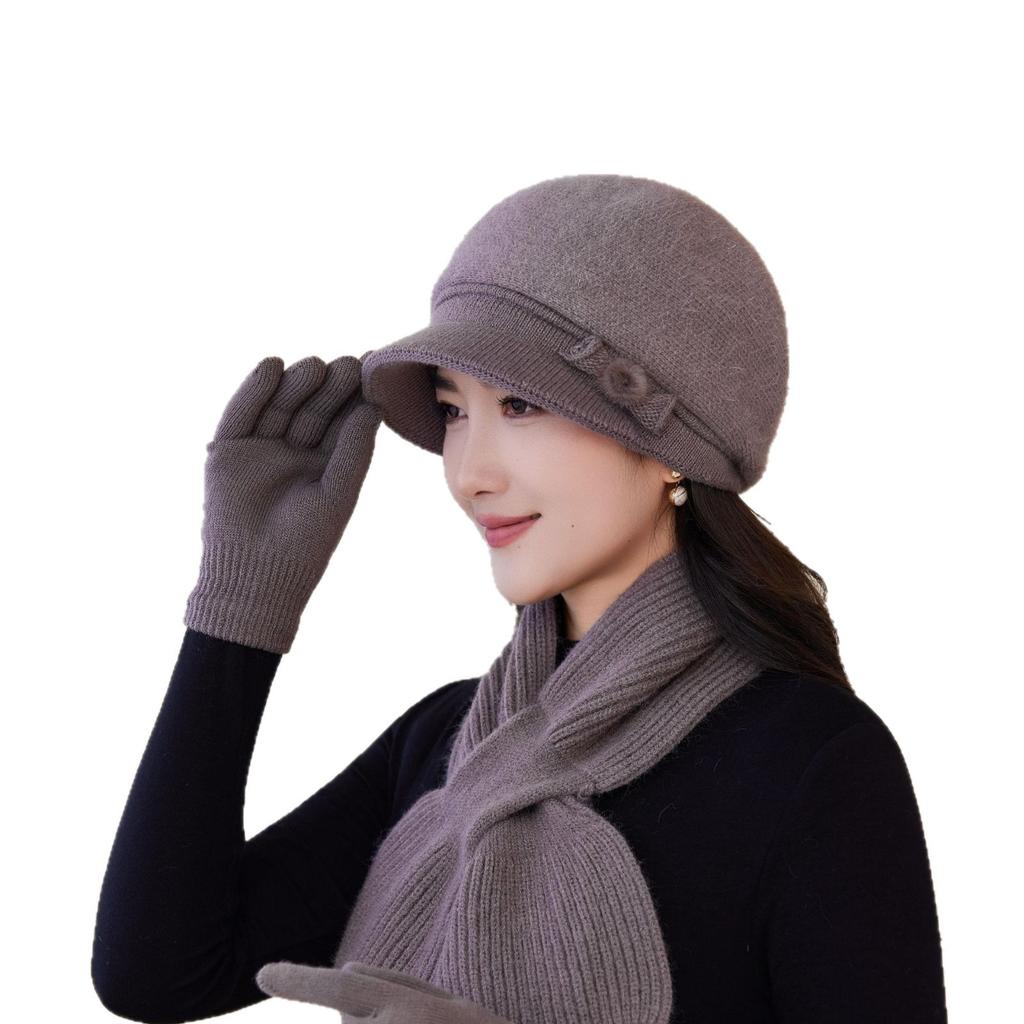Mom Hat Winter New Fashion Plus Velvet Rabbit Fur Basin Hat Middle Aged and Elderly Elegant Light Luxury Ear Protection Warm Knitted Hat