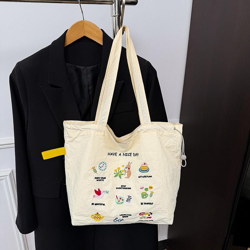 

Embroidery bag women s large-capacity new summer casual shoulder bag college student class tote bag