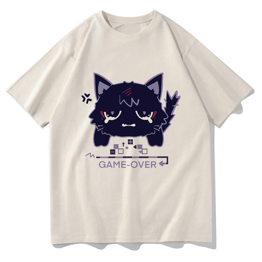 Genshin Impact Scaramouche Gatto Maglietta Carina Moda Anime Uomo/Donna Estetica Wanderer Maglietta Unisex Cotone Alta Qualità Magliette