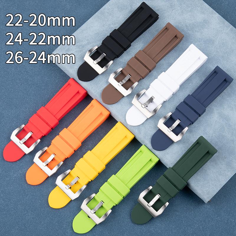 22/24/26mm Grün Blau Rot Braun Wasserdichtes Weiches Silikon Uhrenarmband Für Panerai Armband Für PAM441 111 Armband Mit Edelstahlstift