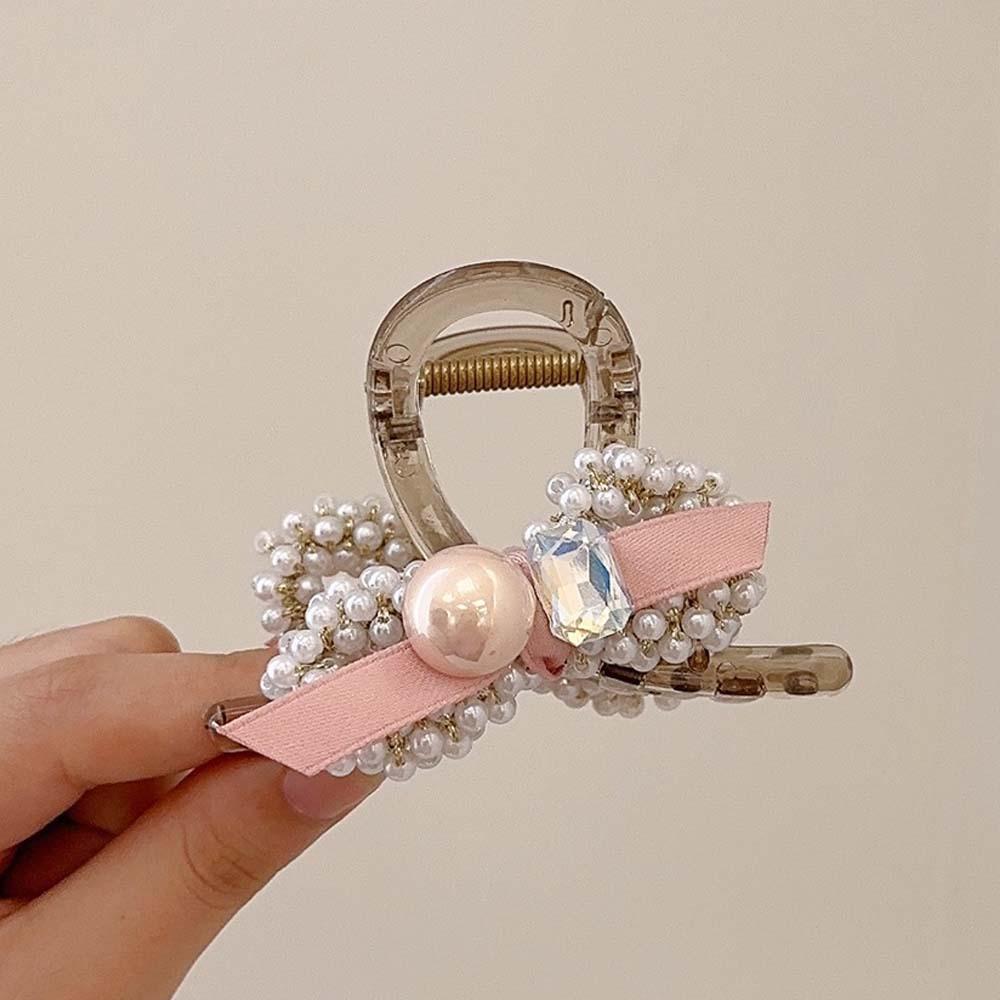 Haarspangen im koreanischen Stil mit Schleife aus Kunstharz für Frauen, temperamentvolle Haarklammer, Kunstperlen, Zirkonia, Pferdeschwanzhalter, Haarschmuck, französische Haarklammer