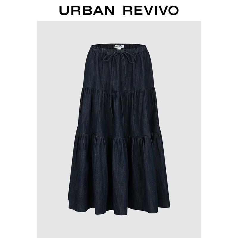 

UR2026 Spring Women s High-Waist Pleated Patchwork Denim Skirt XXS