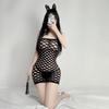 Open Crotch Jacquard Fishnet Bodysuit Set with Tearable Stockings
