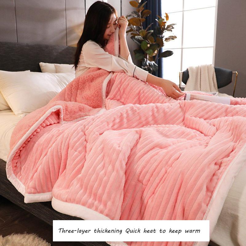 Warm Blanket Winter Magic Fleece Threelayer Thick Blanket Quilt Warm