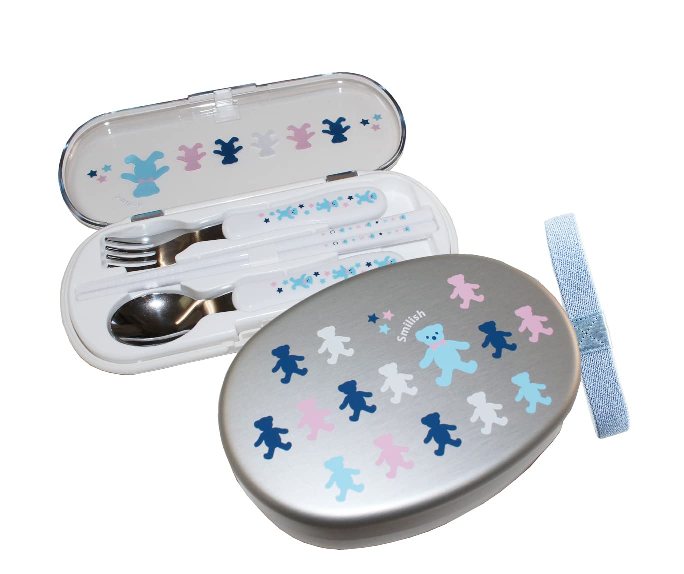 

Two-Piece Lunch Set for Kindergarten (Aluminum Lunch Box with Inner Lid, Cutlery Set) ABC Bear Pattern