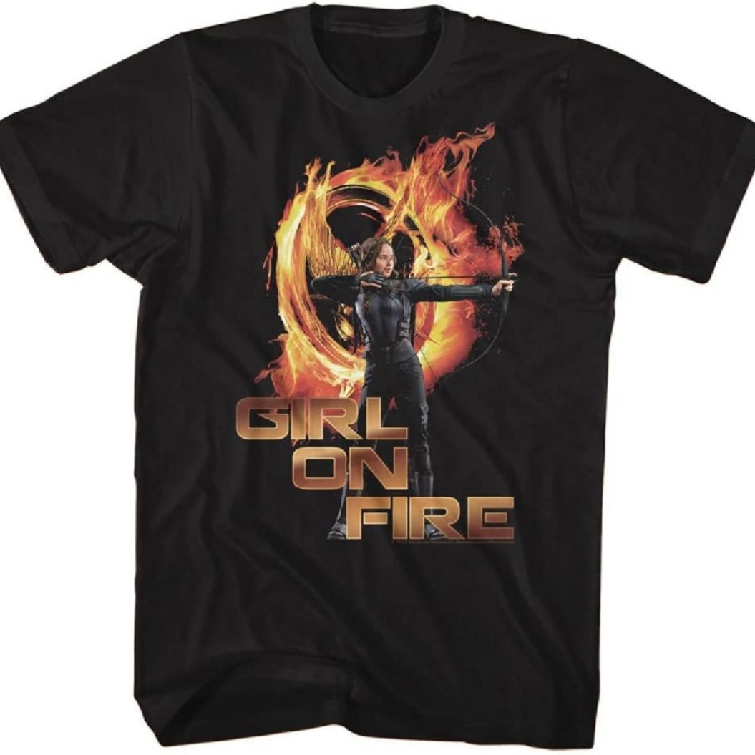 

Hunger Games Girl On Fire Katniss Everdeen Adult Short Sleeve T Shirt Vintage Style Graphic Tees XXXXXL чорний