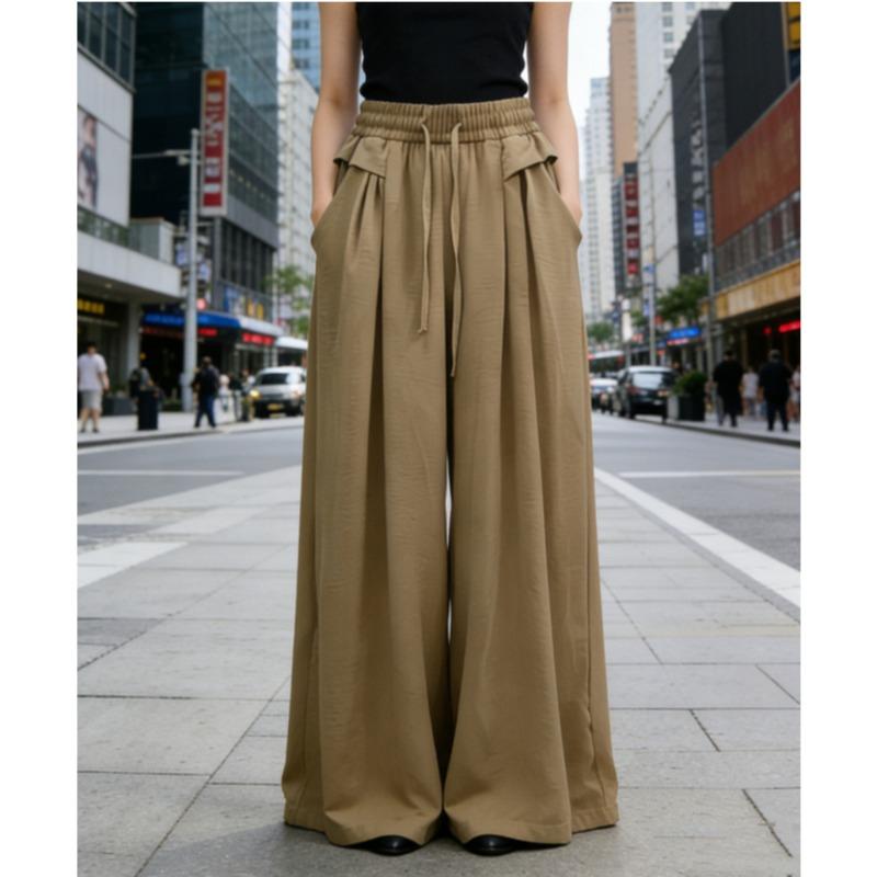 Fließende Lockere Weitbeinige Kordelzug-Hose Neue Mode Sommer Frühling Einfarbige Taille Damen-Hose Schnürung Dünne Hose Lässige Damen-Hose