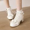 Large Size - Short Boots Coarse Heel White Martin Boots Sweet Beautiful Women Boots Winter Lolita Waterproof Table