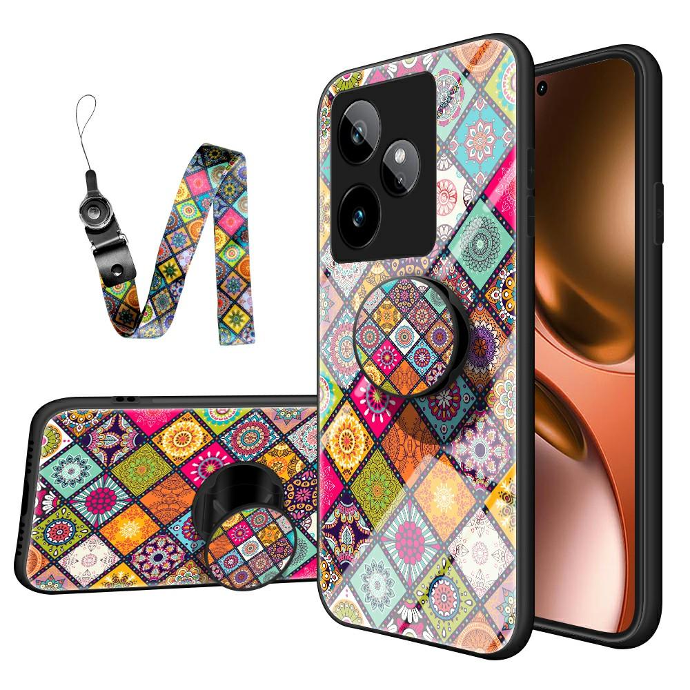 

For Realme GT 7 5G Case Kickstand Ethnic Pattern Tempered Glass Phone Cover with Strap Color Pattern