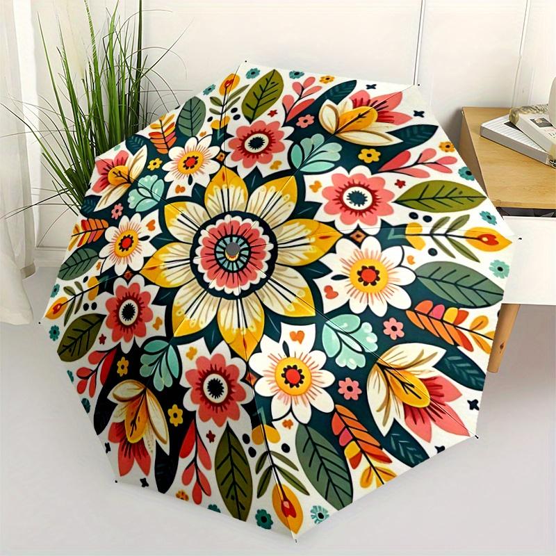 

1pc Artistic Flowers Fully Automatic Folding Portable Umbrella, 8 Iron Frames, Three-Fold Design, Suitable for All Seasons, Suitable for Out