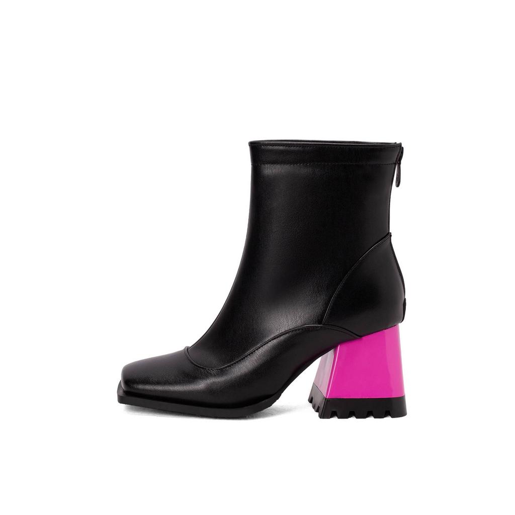 Krazing Pot Polyurethan Herbst Winter Schuhe 47 Größe 48 Chelsea Boots Stein Metallknopf Quadratische Zehe Reißverschluss Warm halten Stiefeletten