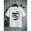European Sizes Children's Science Popularization Style Pure Cotton Short-Sleeve T-Shirt, Whale Family Print, Casual Top for Boys