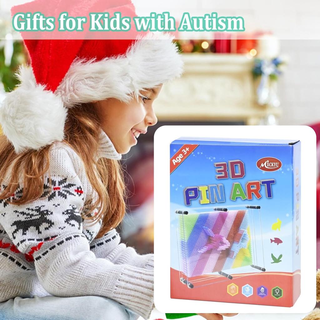MICKYU 3D Pin Art Toys for Age 5-7, Rainbow Busy Board Games Sensory Toys for Kids with Autism, 8x10 in