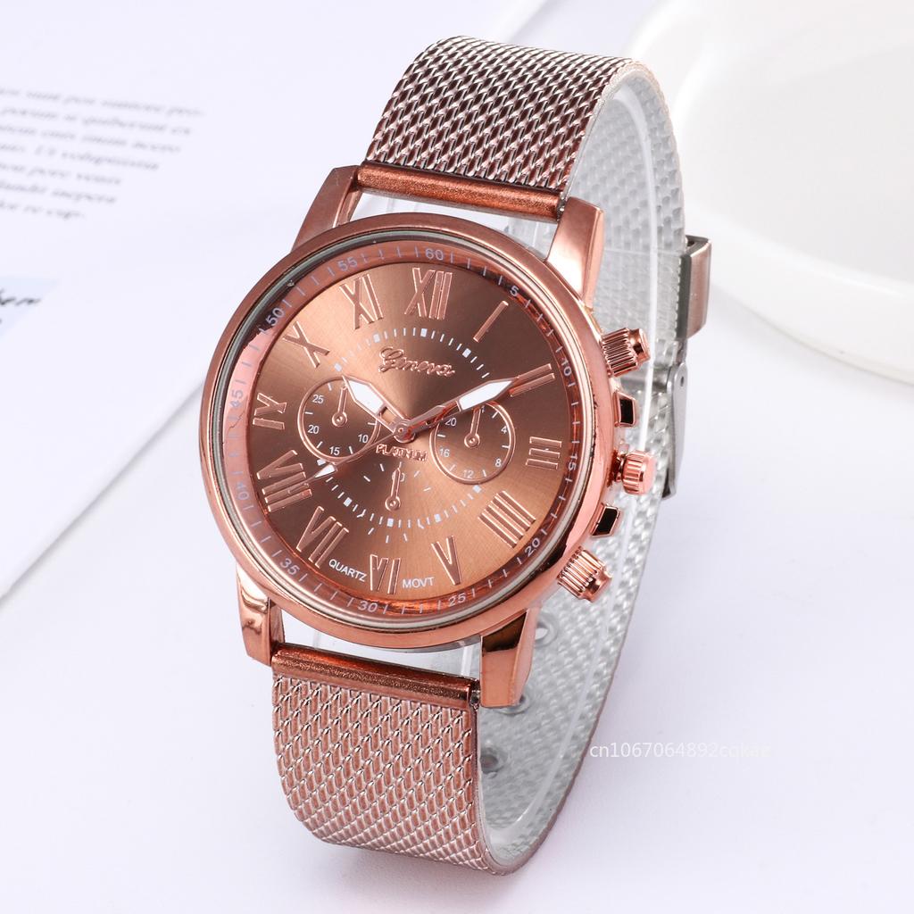 Mesh Strap Unisex Quartz Watch Large Dial Roman Numerals Decorate Wristwatches Multiple Colors Relogio Feminino Reloj Mujer
