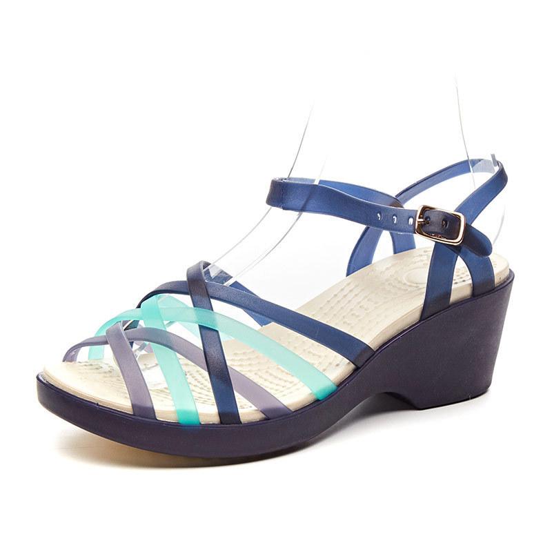 2025 Summer Wedge Heel Jelly Shoes Women's Plastic Sandals Crystal Plastic Platform Beach Shoes Women's Fish Mouth Hole Sandals