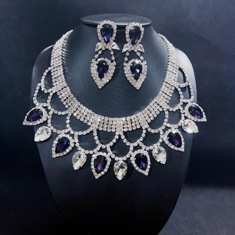Exquisite Handmade Rhinestones Necklace and Earring Set Colorful Crystals Jewelry Set Suitable for Weddings and Parties