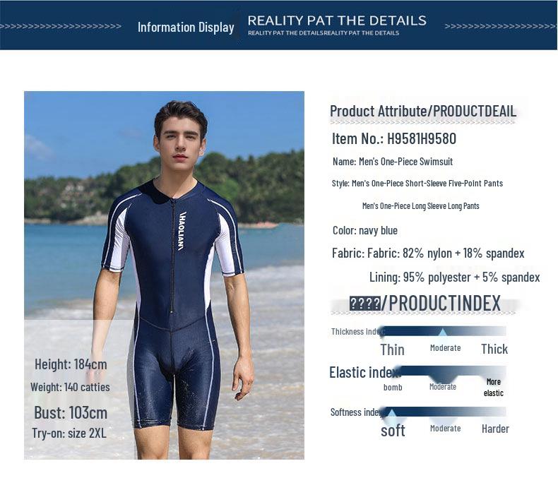 New Men's Quick-Dry One-Piece Swimsuit with Sun Protection for Diving and Surfing
