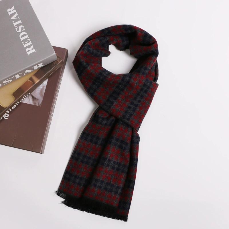 High-End British Soft Plaid Silk Wool Men's Scarves Autumn and Winter Thickened Wool Warm Scarf 30x180cm