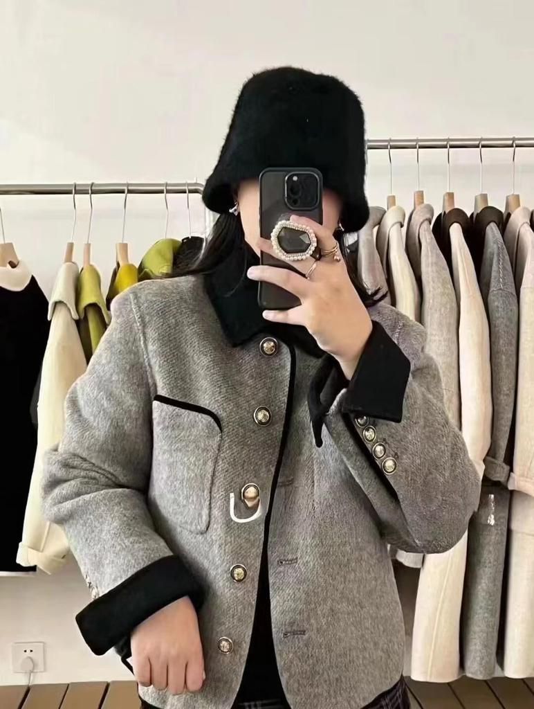 Women's Double-Faced Cashmere Short Coat, New Korean Style, Contrast Color, Small Size, Perfect for Autumn and Winter