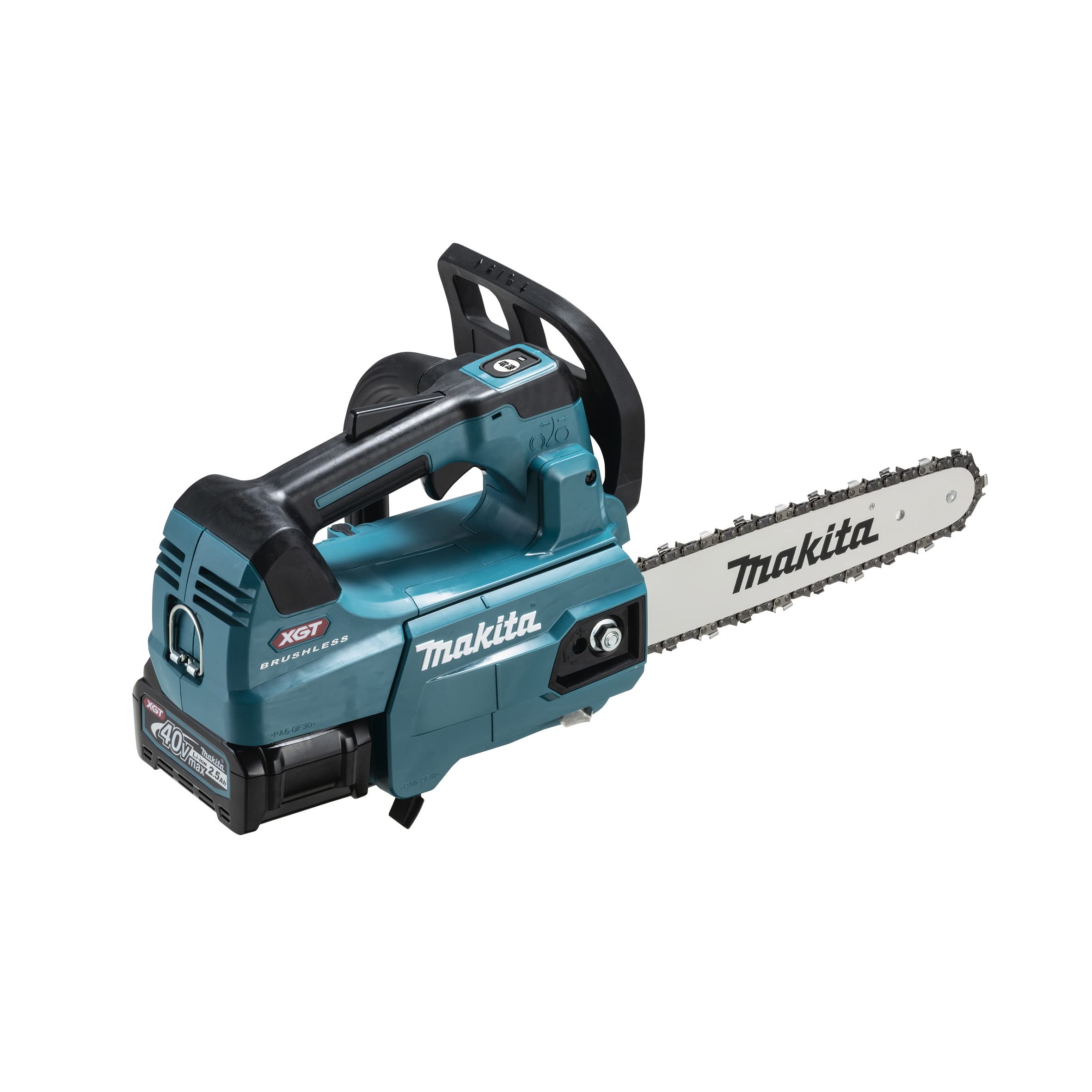 

Makita 250mm rechargeable chainsaw with 2 batteries and charger MUC002GRDX Blue 40Vmax2.5Ah синій