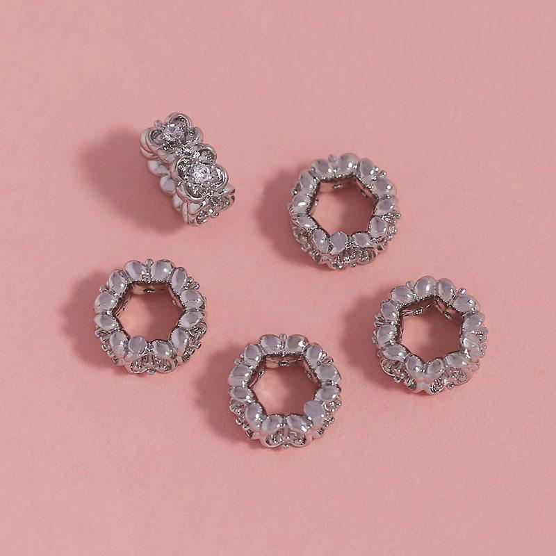 18k Gold Plated Zircon Rose Spacer Beads with Large Hole Rhinestone, DIY Jewelry Making Accessories