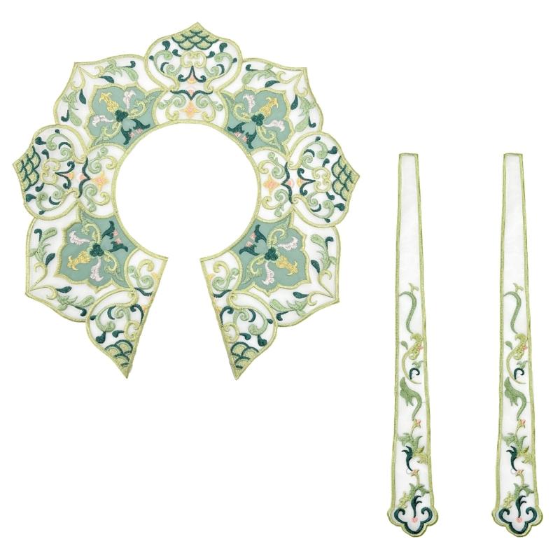 Traditional Chinese Embroidered Flower Cloud Collar with Tassels Polyester Comfortable for Cloth Accessory Cultural Wear