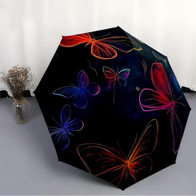 1pc Butterfly Fantasy Automatic Folding Umbrella - 8-Rib Compact Travel Umbrella Durable & Portable for Outdoor Use, Perfect Gift for Birthdays039