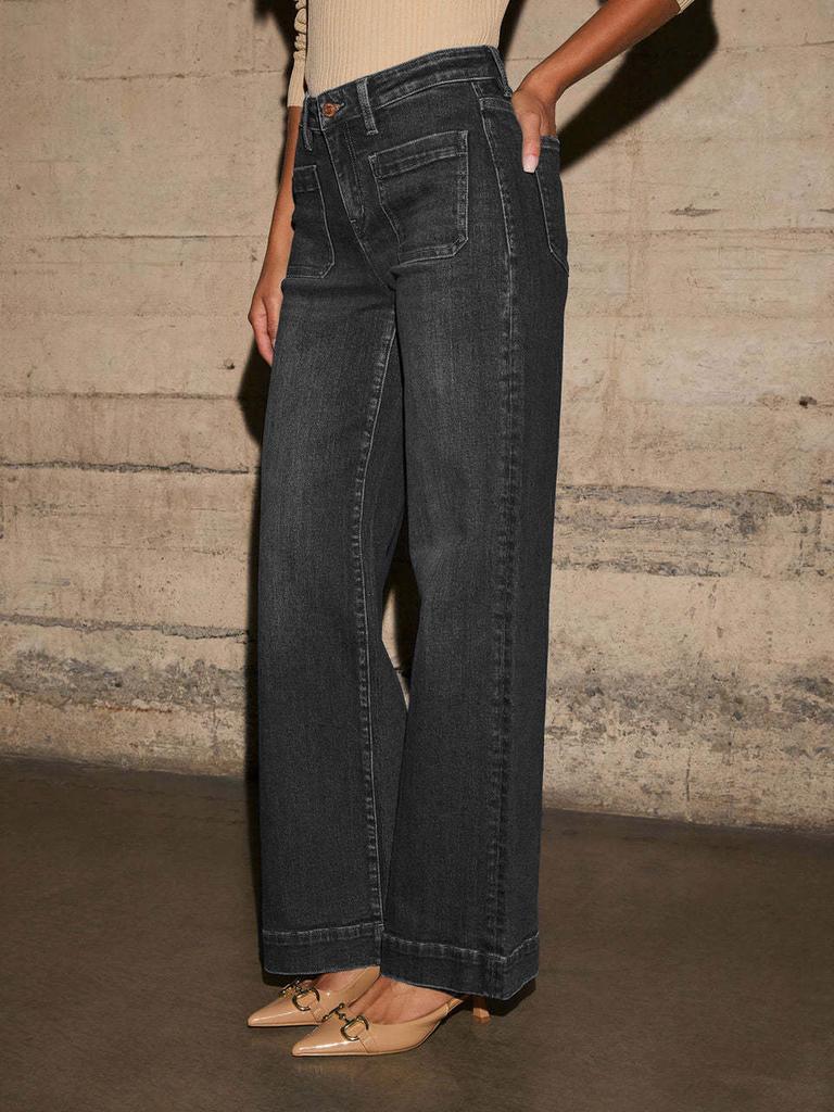Dámské džíny s vysokým pasem Jaro Nový styl Slim Fit Široké nohavice Retro styl Rovné kalhoty
