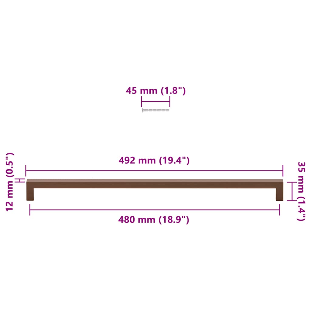 Furniture Handles 5 Pcs. Bronze Colored 480 Mm Stainless Steel