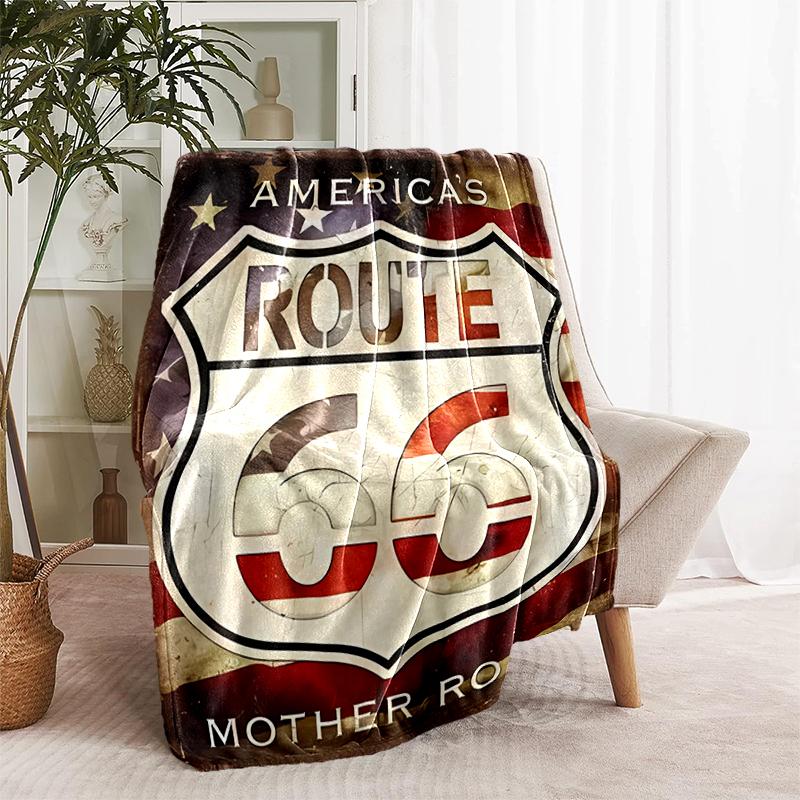 1pc Blanket U.S. Route 66(1) Print Design, Lightweight Blanket for Sofa, Bed- Soft &Warm, Gift for All Seasons like Christmas, Halloween
