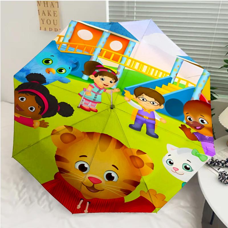 Daniel Tiger's Neighborhood Print Automatic Umbrella, 8 Rib Iron Frame, Plastic Handle, Suitable for Outdoor Travel &Daily , Ideal Gift