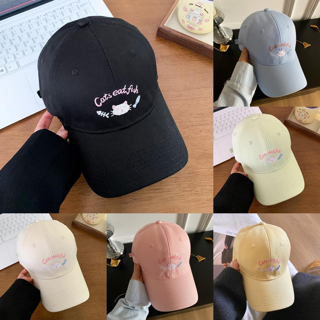 Spring Summer Fashion Baseball Cap With Cat Embroidery And Wide Brim Sun Hat For Women
