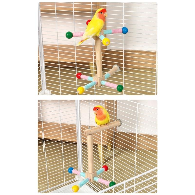 Wooden Bird Stand for Pet Birds, Tiered Rest and Play Design with Top Bar, Lower Side Rails, and Everyday Indoor Bird Use Appeal Plus