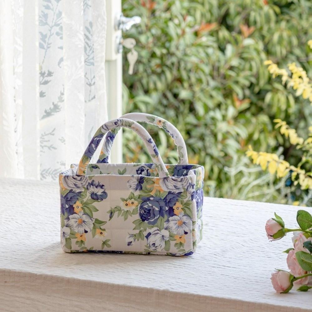 Coșuri Portabile Matlasate cu Flori, Imprimeu Floral, Depozitare de Birou, Organizator, Coș de Depozitare, Gospodărie
