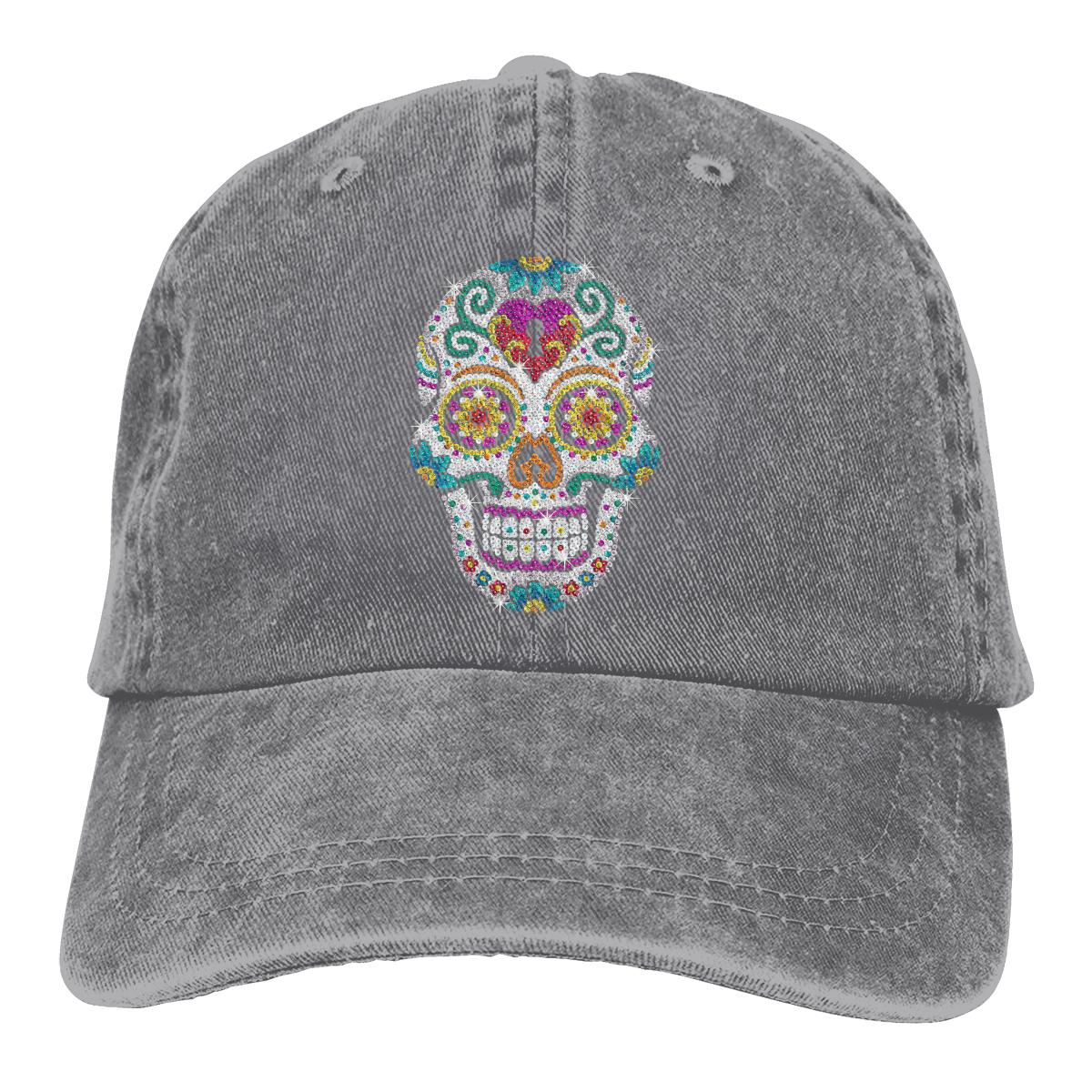 

Adjustable Solid Color Baseball Cap Diamond Bling Shiny Diamond Skull Washed Cotton Mexican Sugar Skull Funny Sports Women Hat One Size