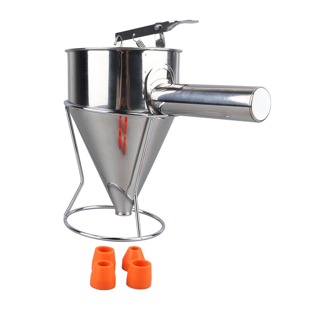 Teigspender Edelstahl Pfannkuchenteigspender mit 18mm 4PCS Silikonmund für Pfannkuchen Cupcakes