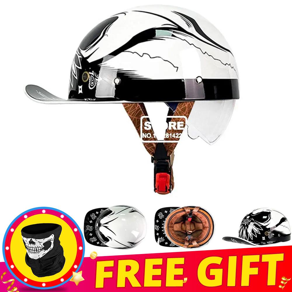 Retro Motorcycle Helmet DOT Certification Protection Cap Vintage Men Women Baseball Cap Half Helmet Riding Racing Moto Helmets