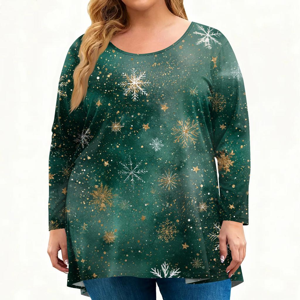 Women's Fashionable Casual Long Sleeved Plus Size  Print Top Plus Size Floral Print Top