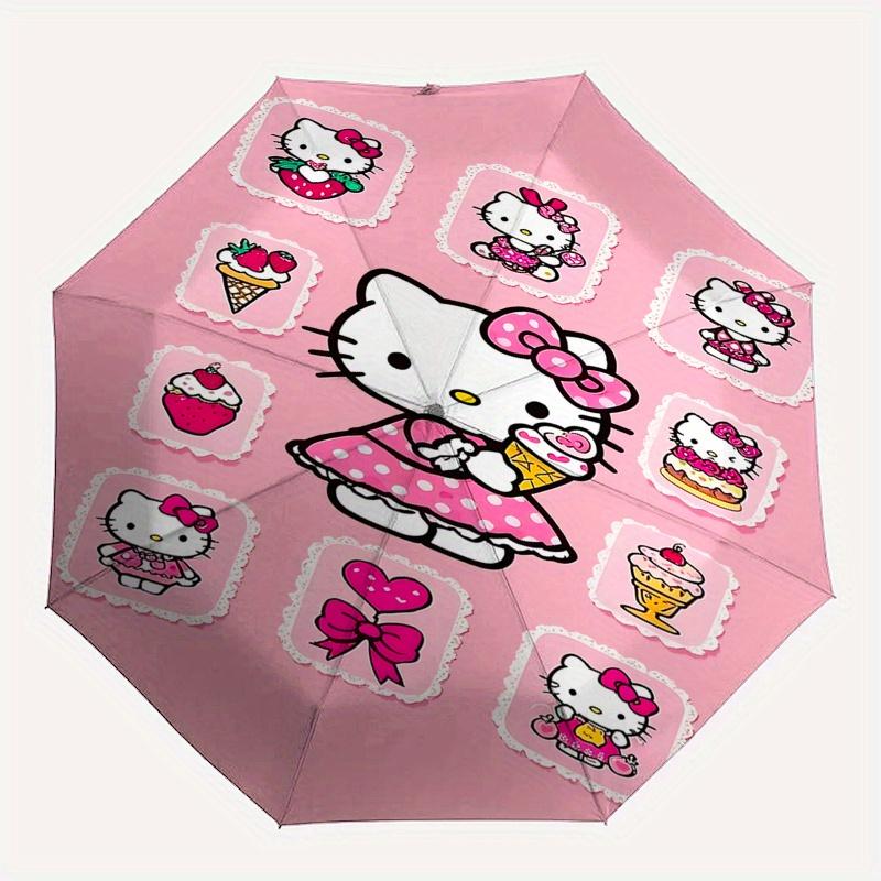 Hello Kitty, Pink Automatic opening and closing folding umbrella with 8-rib frame and compact travel design, perfect for all occasions | Sty