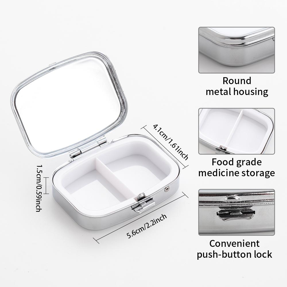 Portapillole Portatile con 2 Scomparti, Mini Custodia Organizer in Metallo per Medicine, Carino Contenitore Stampato per Pillole, Vitamine, Gioielli, Viaggio, Uso Quotidiano