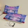 Dolphin Love Heart Print Fitted Sheet Set Purple Blue With Roses And Dolphins Pattern With Pillowcases For Bedroom Decor