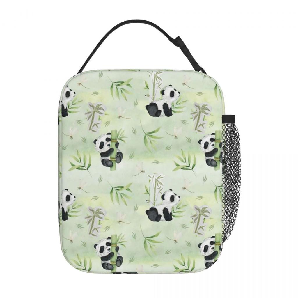 Cartoon Panda And Bamboo Pattern Insulated Lunch Bag for Women Children Leakproof Food Boxes Thermal Lunch Box Tote